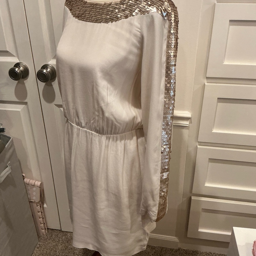 BCBG MaxAzria elegant New with Tags! Cream Long Sleeve sequin Dress - Picture 7 of 13